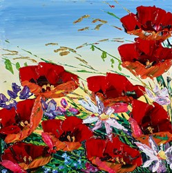 Poppies by Maya - Original Painting on Stretched Canvas sized 12x12 inches. Available from Whitewall Galleries